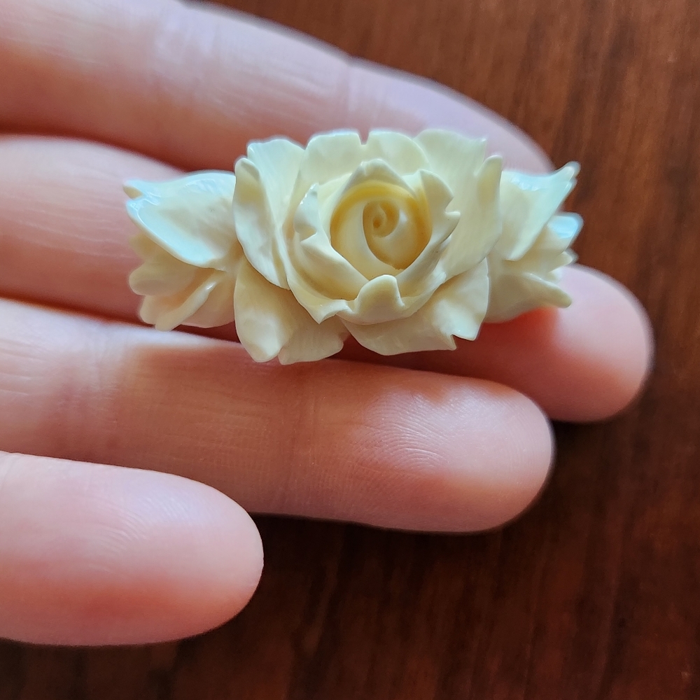 Vintage Carved Cellulose Rose Brooch